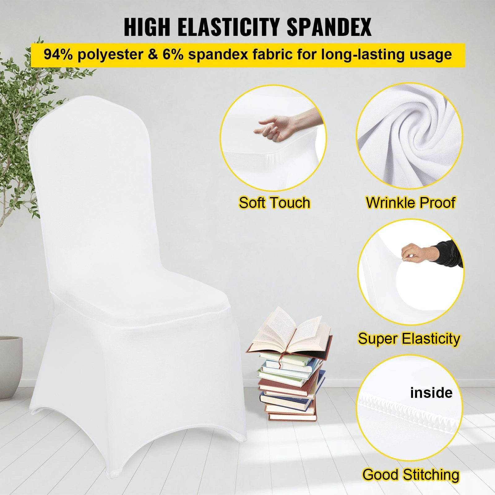 100PCS White Chair Covers Stretch Spandex Folding for Wedding Party Dining