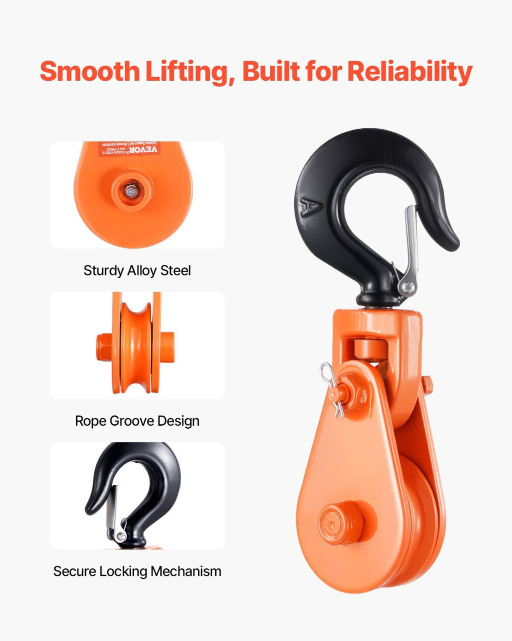 VEVOR 2 Ton Snatch Block with Swivel Hook, 3" Sheave 3/8" Inch Wire Rope, Heavy Duty Snatch Block Pulley 4400 lbs for Towing and Recovery operations on Tow Truck Rollback Wrecker Car Hauler Winches