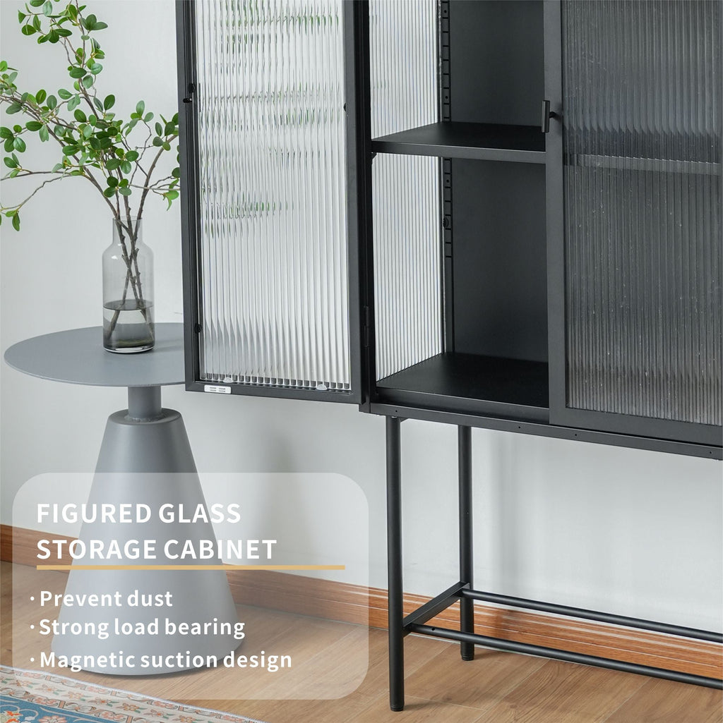 Modern Solid Color Matte Glass Storage Cabinet with Adjustable Shelves
