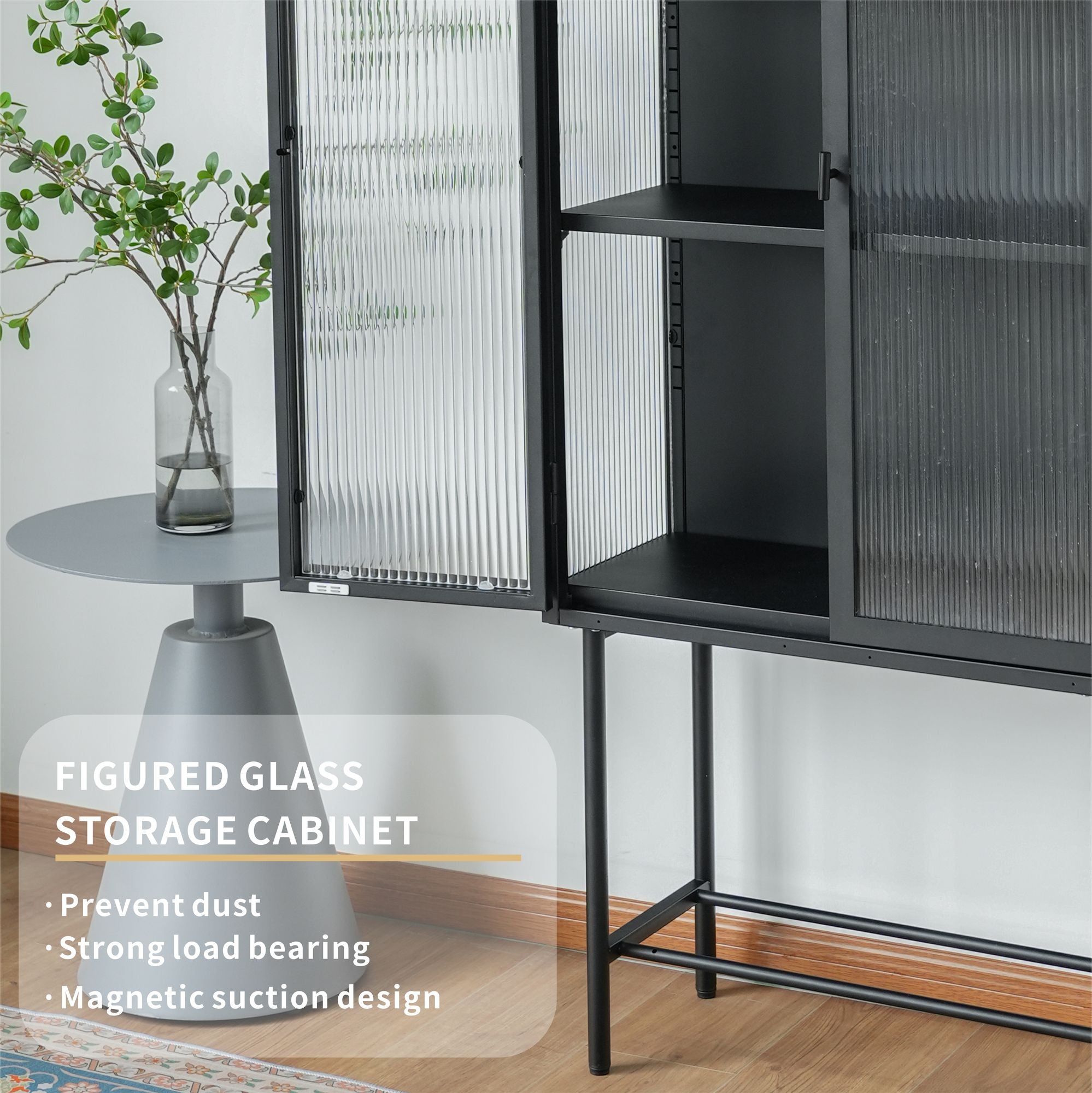 Modern Solid Color Matte Glass Storage Cabinet with Adjustable Shelves