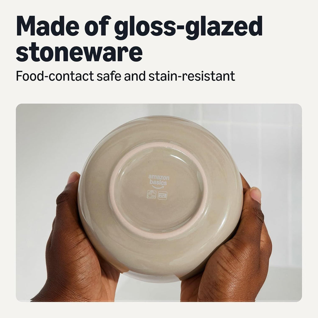 Basics Glazed Stoneware Bowls, 4-Piece Set, Microwave and Dishwasher-Safe, 5.5 in., Linen Gray