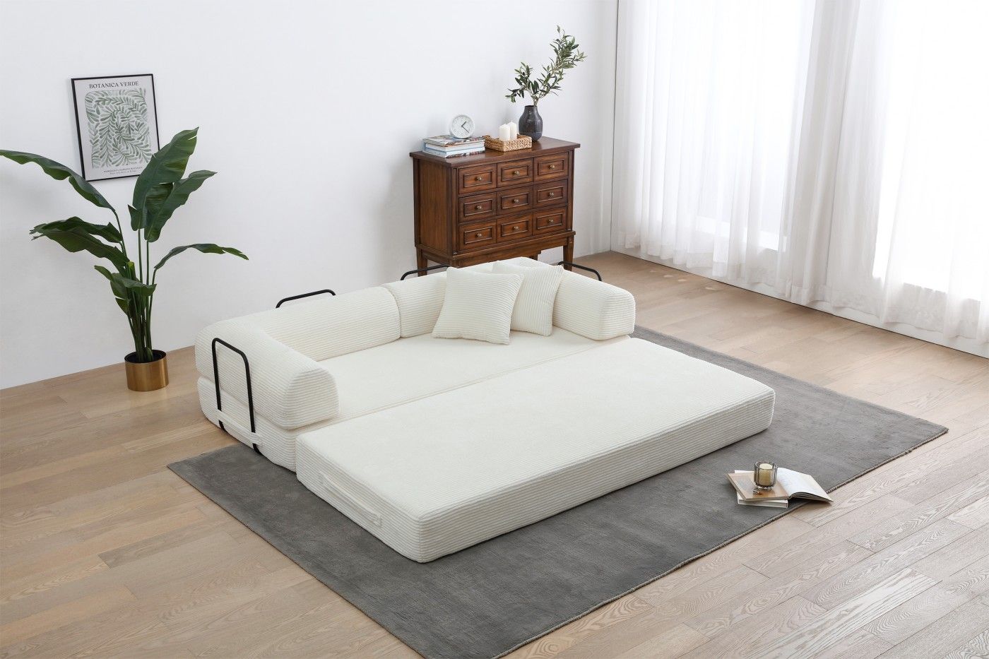 Foldable Sofa Bed, 77.9'' Folding Floor Couch, Compressed Convertable Sleeper Sofa, Memory Foam Couch with Pillow Back Support Armrest, 4-in-1 Futon Sofa Bed for Living Room, Army green