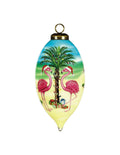 Christmas Flamingo Hand Painted Glass Hanging Ornament