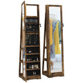 Swivel Jewelry Armoire, Lockable Mirror Jewelry Cabinet with Built-In Small Mirror, Rustic Brown