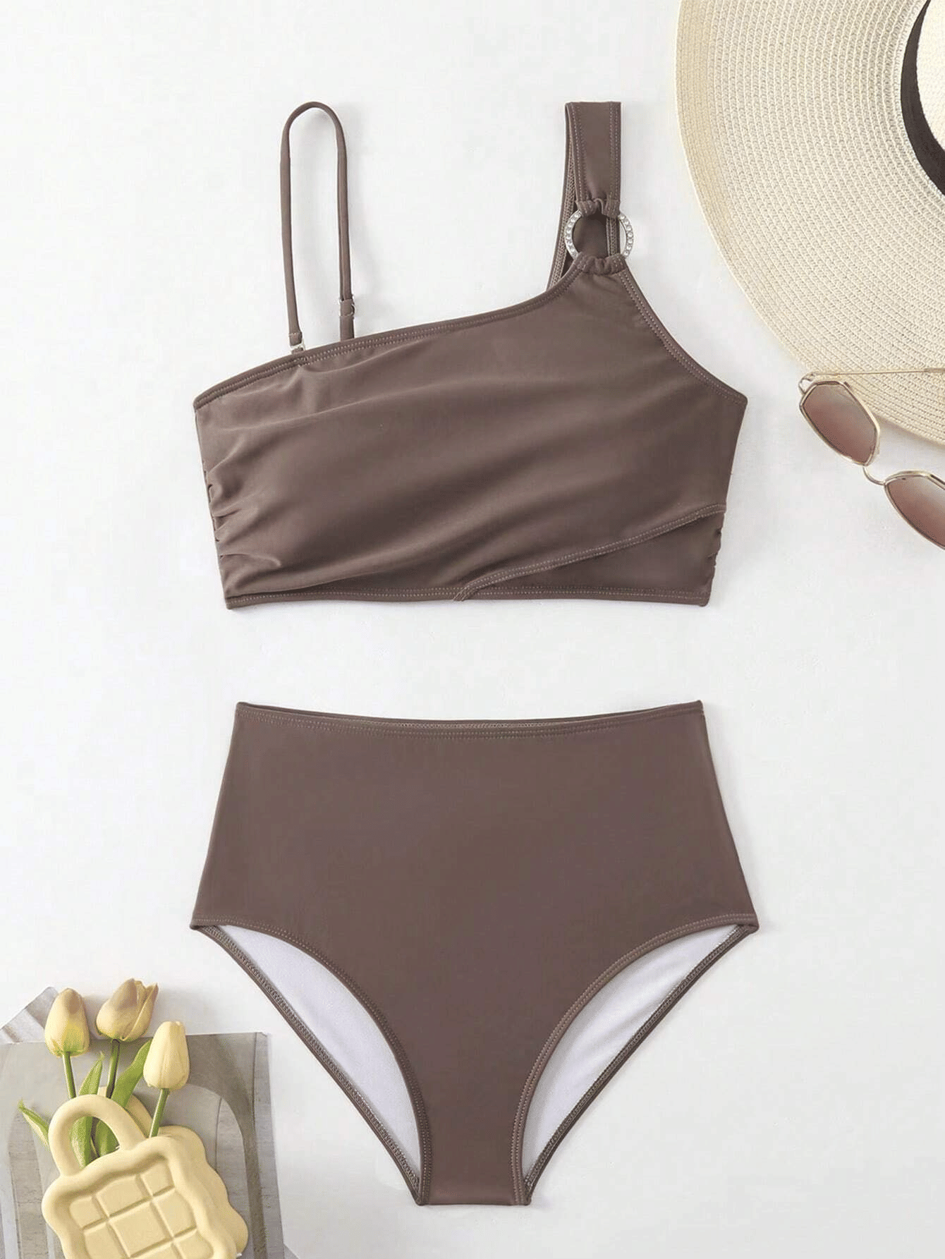Women's minimalist asymmetrical split style quick drying bikini swimsuit