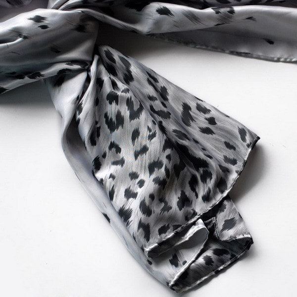 Blando Silver Leopard Design Elegant Delicately Soft Silk Scarf/Wrap/Shawl(Small)