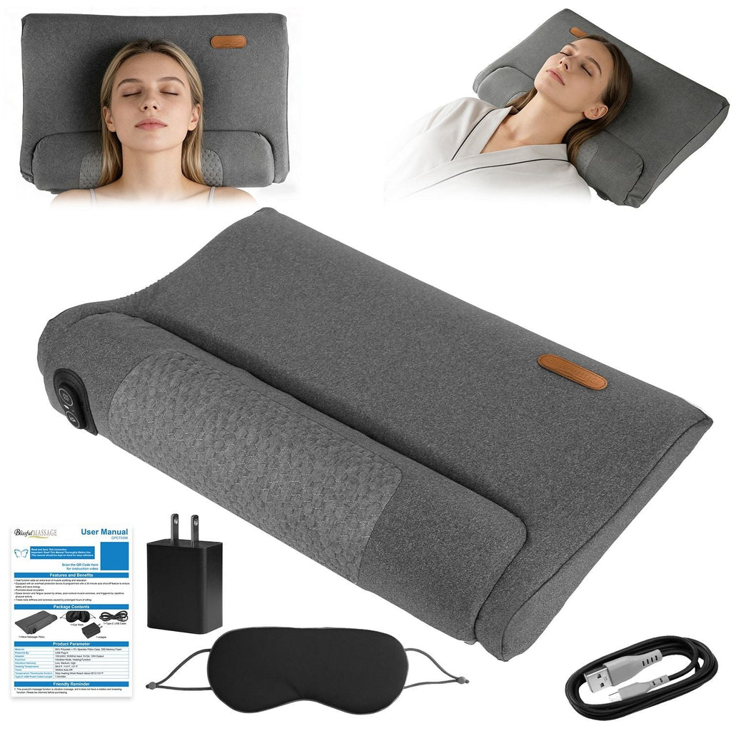 Neck Massager Pillow Ergonomic Massager Memory Foam Pillow with 3-Level Heating 3-Intensity Vibration 30Min Timer for Neck Back Shoulder Pain Relief