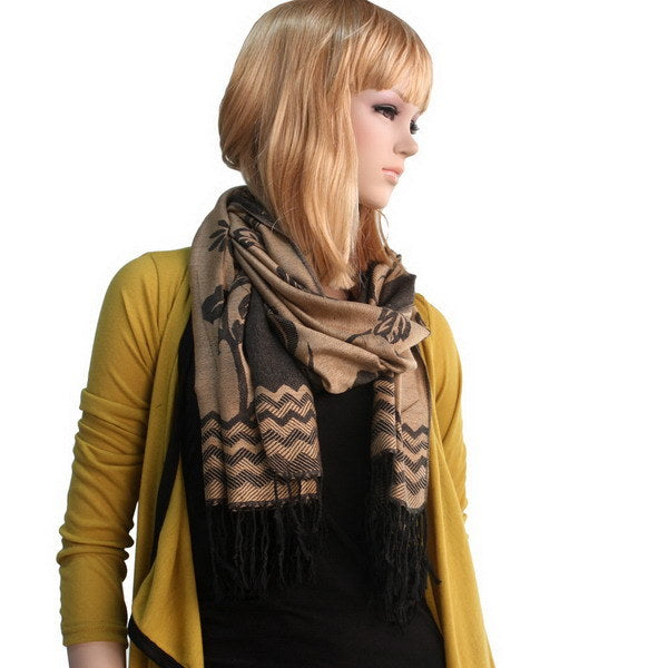 Blancho Bedding -Pa-616-5 Khaki Base Peony Flowers Patterns Exquisitely Soft Woven Pashmina/Shawl/Scarf