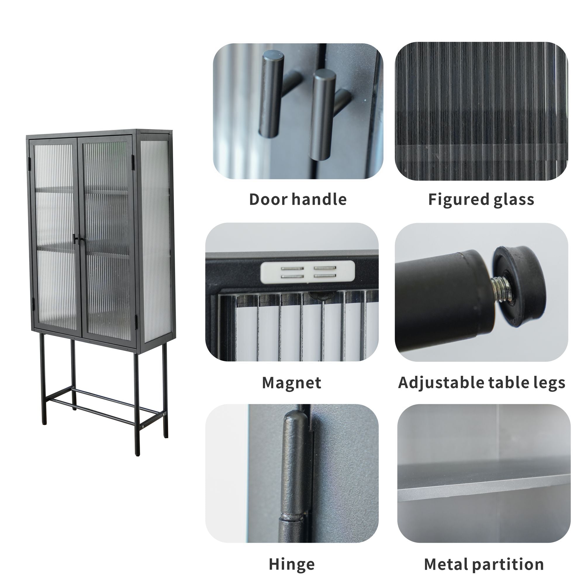 Modern Solid Color Matte Glass Storage Cabinet with Adjustable Shelves