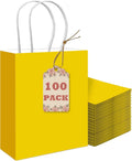 100PCS Gift Bag with Handles Bulk Bright Yellow Paper Bags Multiple Uses (8.3"x3"x6"inch Small Size)