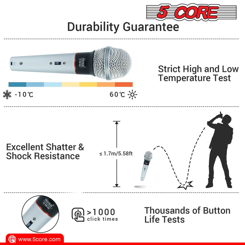 5 Core Microphone Wired Dynamic Vocal Handheld Mic Cardioid Karaoke Unidirectional Microfono w On and Off Switch Includes XLR Audio Cable for Singing, Public Speaking & Parties PM 305