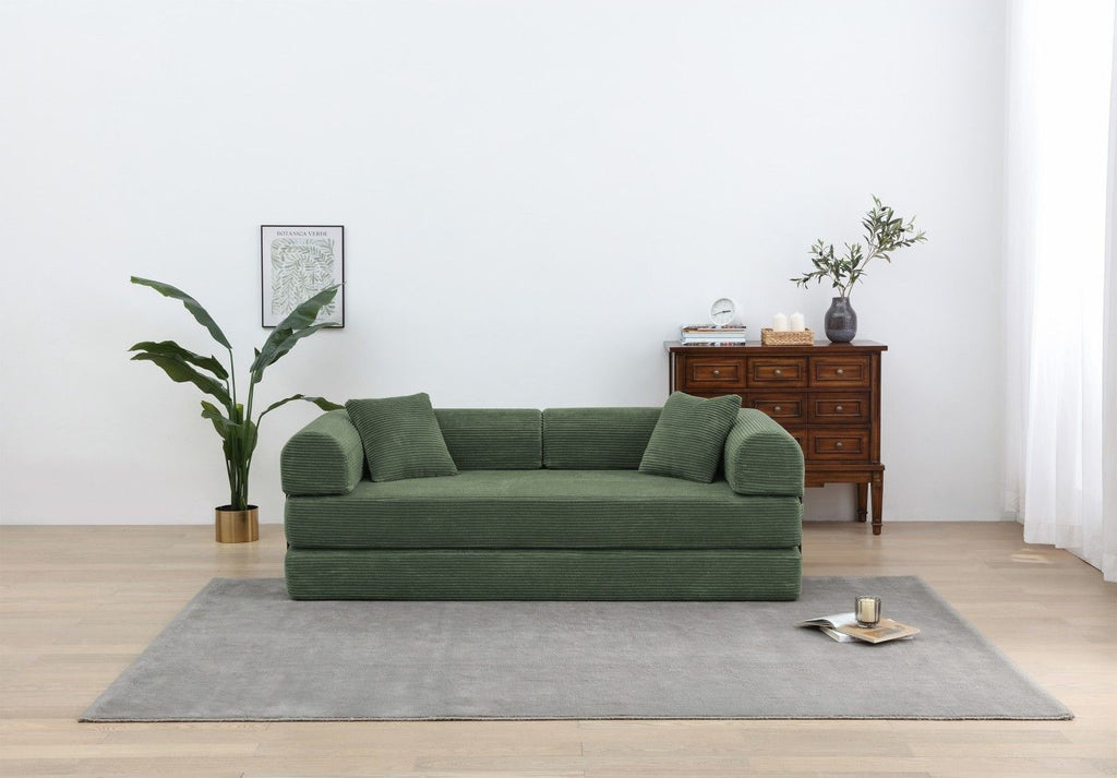 Foldable Sofa Bed, 77.9'' Folding Floor Couch, Compressed Convertable Sleeper Sofa, Memory Foam Couch with Pillow Back Support Armrest, 4-in-1 Futon Sofa Bed for Living Room, Army green