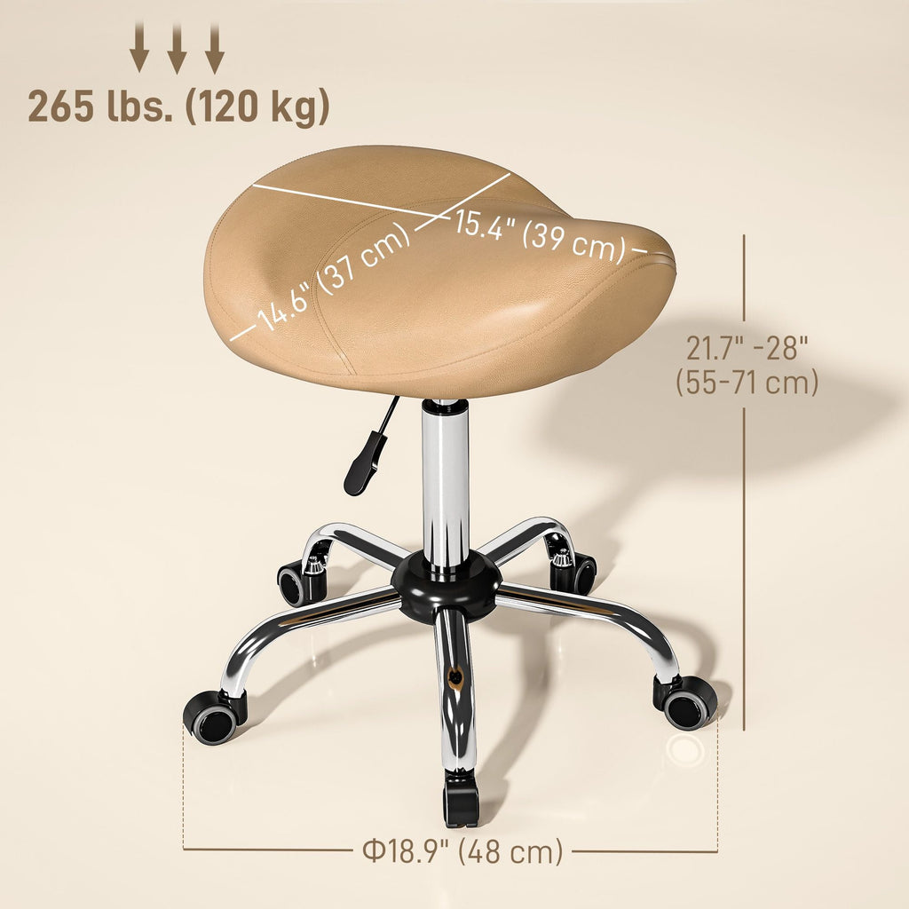 Saddle Stool, Height Adjustable Rolling Salon Chair with PU Leather for Massage, Spa, Clinic, Beauty and Tattoo, Brown