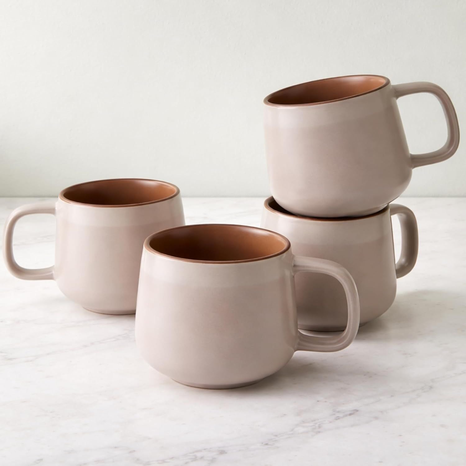 Small Ceramic Coffee Mugs Set of 4 | 8 oz Stoneware Coffee Cups | Lead-Free, Non-Toxic | Microwave & Dishwasher Safe | Comfortable Handle | Aesthetic Nordic Design for Cappuccino | Rose Sand