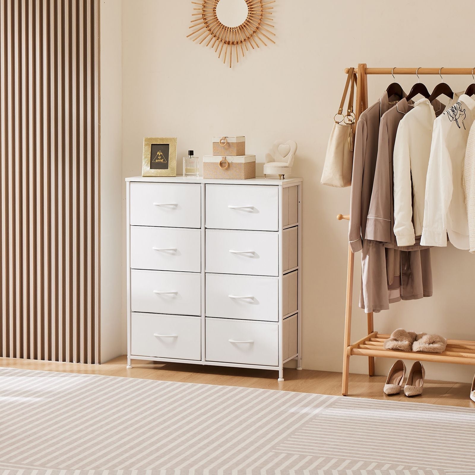 Dresser for Bedroom with 8 Drawers Tall Dresser & Chest of Drawers Fabric Dresser with Wood Top and Sturdy Steel Frame