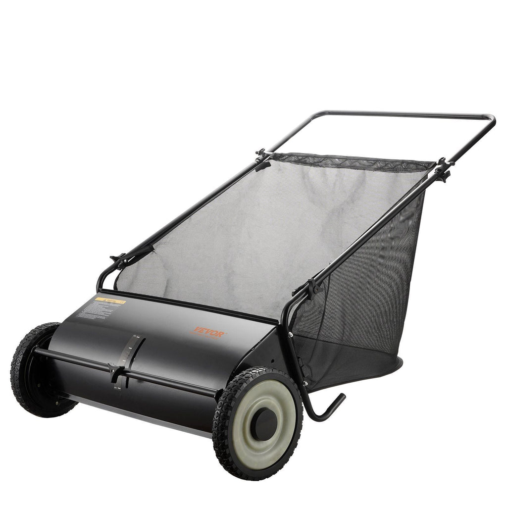 Push Lawn Sweeper, 26-inch Leaf & Grass Collector, Strong Rubber Wheels & Heavy Duty Thickened Steel, Durable to Use with Large Capacity 7 cu. ft. Mesh Collection Hopper Bag, 4 Spinning Brushes