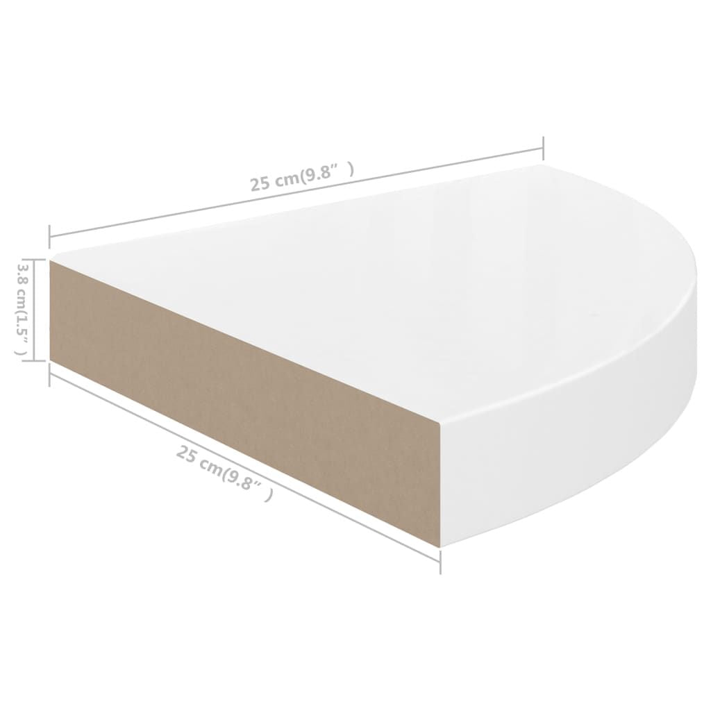 Corner Shelf Set of 2 High gloss white Honeycomb MDF, metal