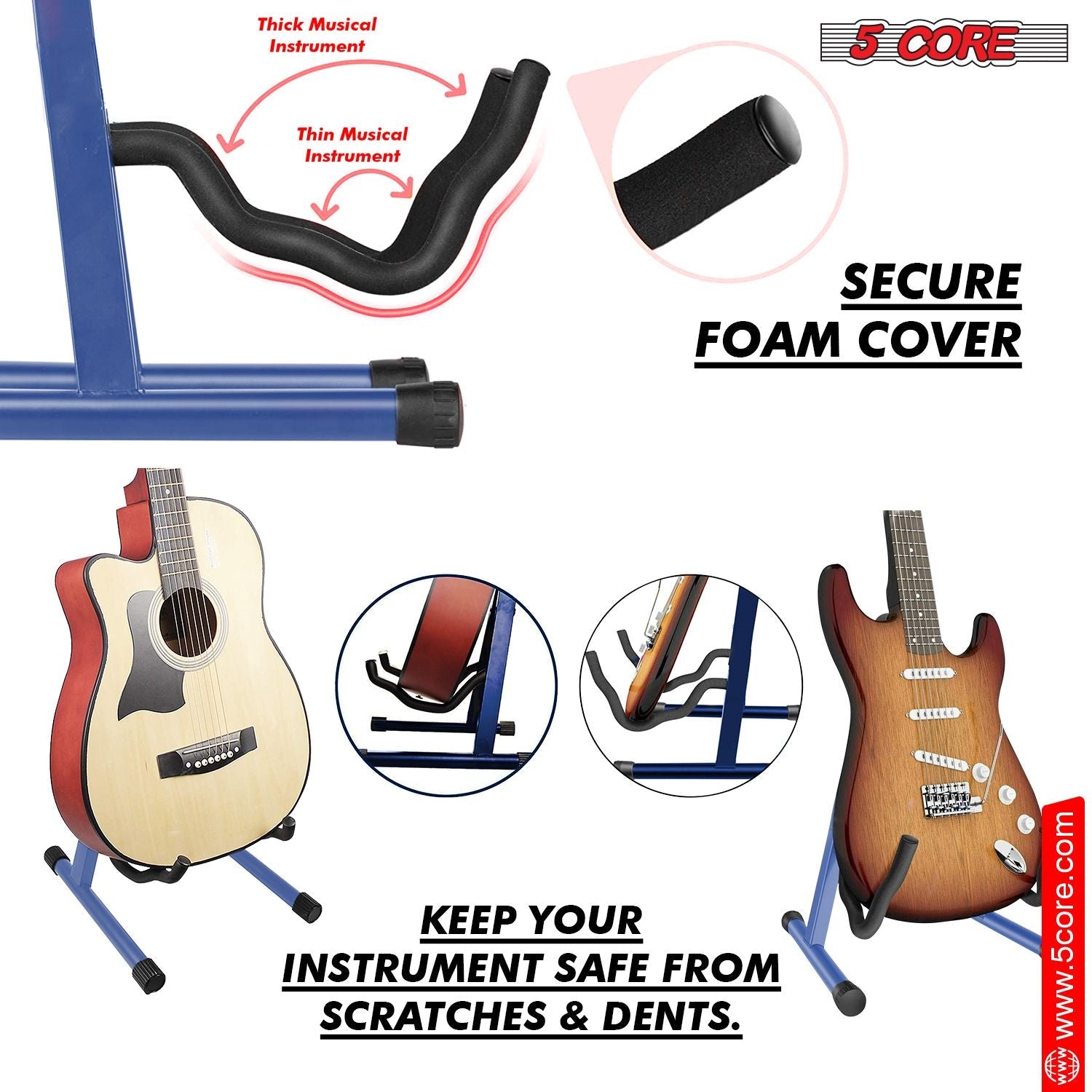 5 CORE Double Guitar Stand Floor Adjustable Heavy Duty A Frame Universal Folding Acoustic Electric Bass Mandolin Banjo Violin Holder Stands For On Stage Studio - GSS BLU