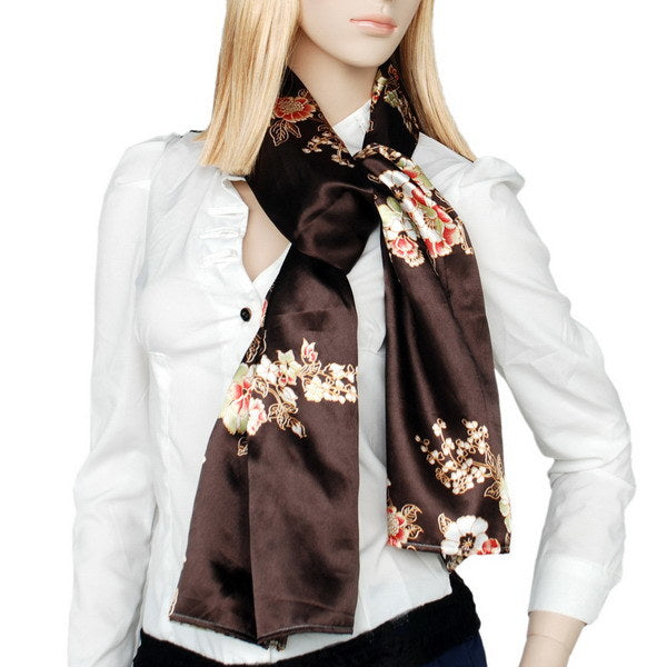 Blando Brown Flowers Floral Patterns Exquisitely Elegant comfy Silk Scarf/Wrap/Shawl(Small)