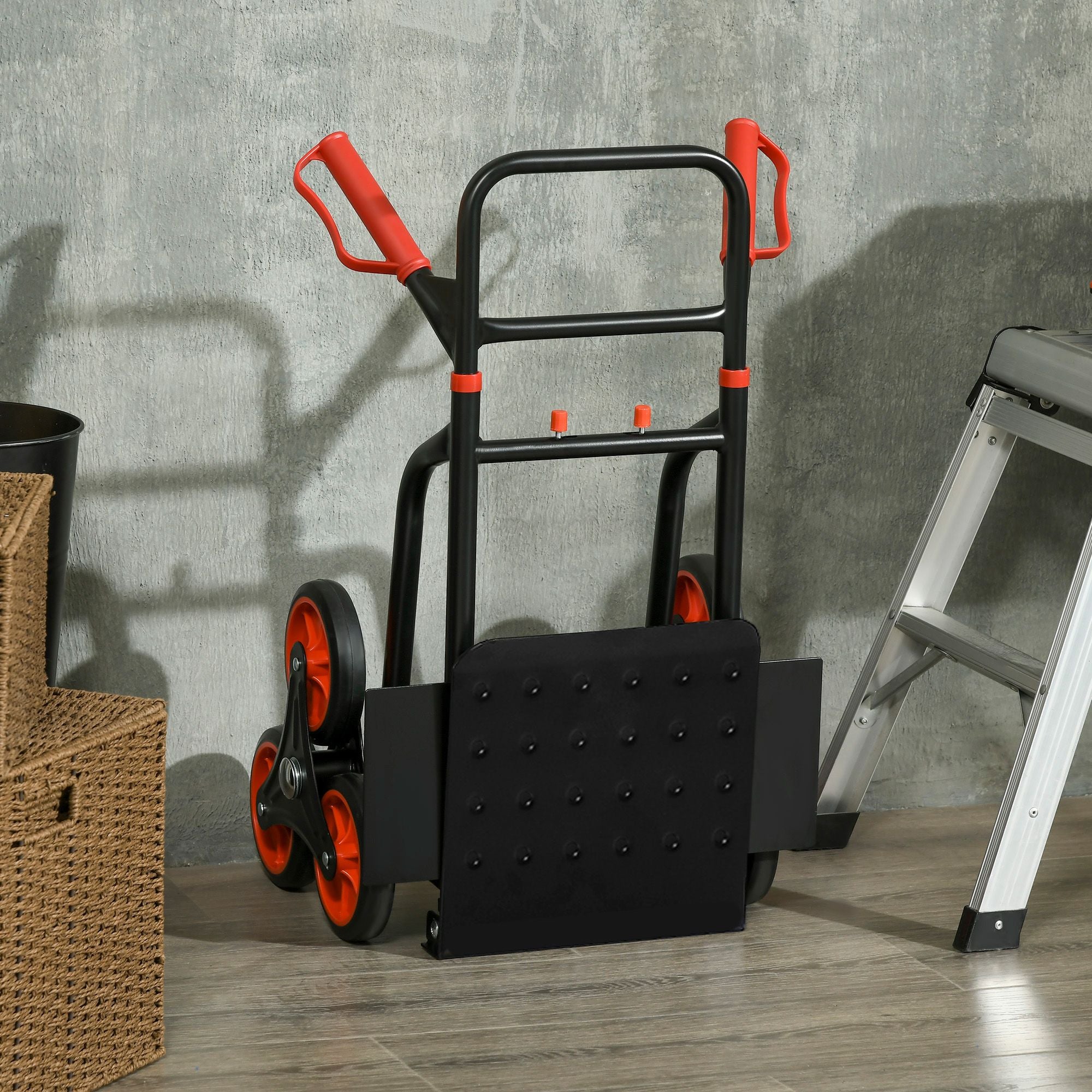 Stair Conqueror: 6-Wheel Foldable Steel Hand Truck, 330lbs Load Capacity for Effortless Climbing