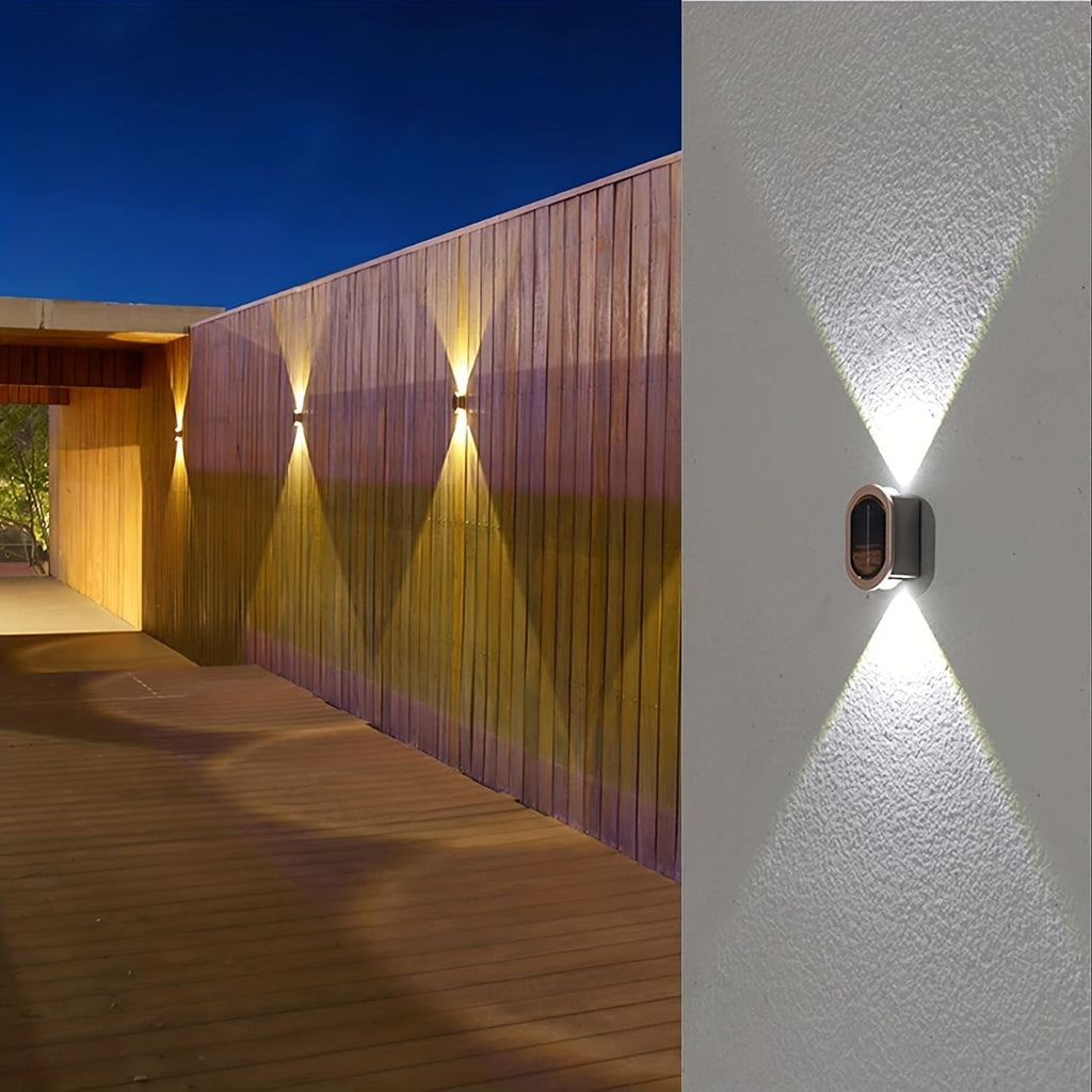 1pc 2 LEDs Solar Wall Light UP And Down Illuminate Outdoor Sunlight Sensor Lamp Waterproof Modern Nordic Style Decor For Home Garden Porch (Warm White & Cold White) (Bronze)