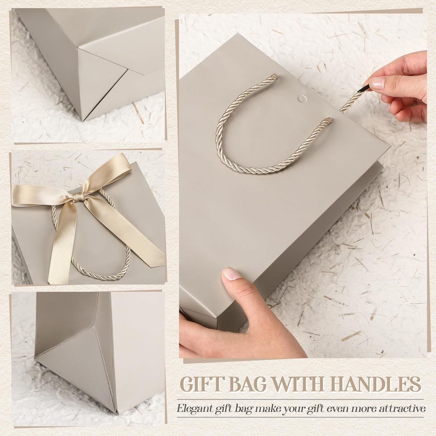 12/24 Pack Paper Gift Bags with Handle 9x7x3.15'' Thank You Gift Bags with Bow Ribbon for Holiday Valentines Wedding Bridal Baby Shower Birthday Party