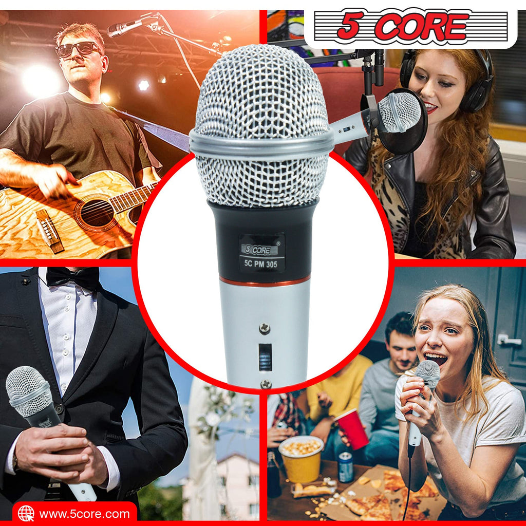 5 Core Microphone Wired Dynamic Vocal Handheld Mic Cardioid Karaoke Unidirectional Microfono w On and Off Switch Includes XLR Audio Cable for Singing, Public Speaking & Parties PM 305