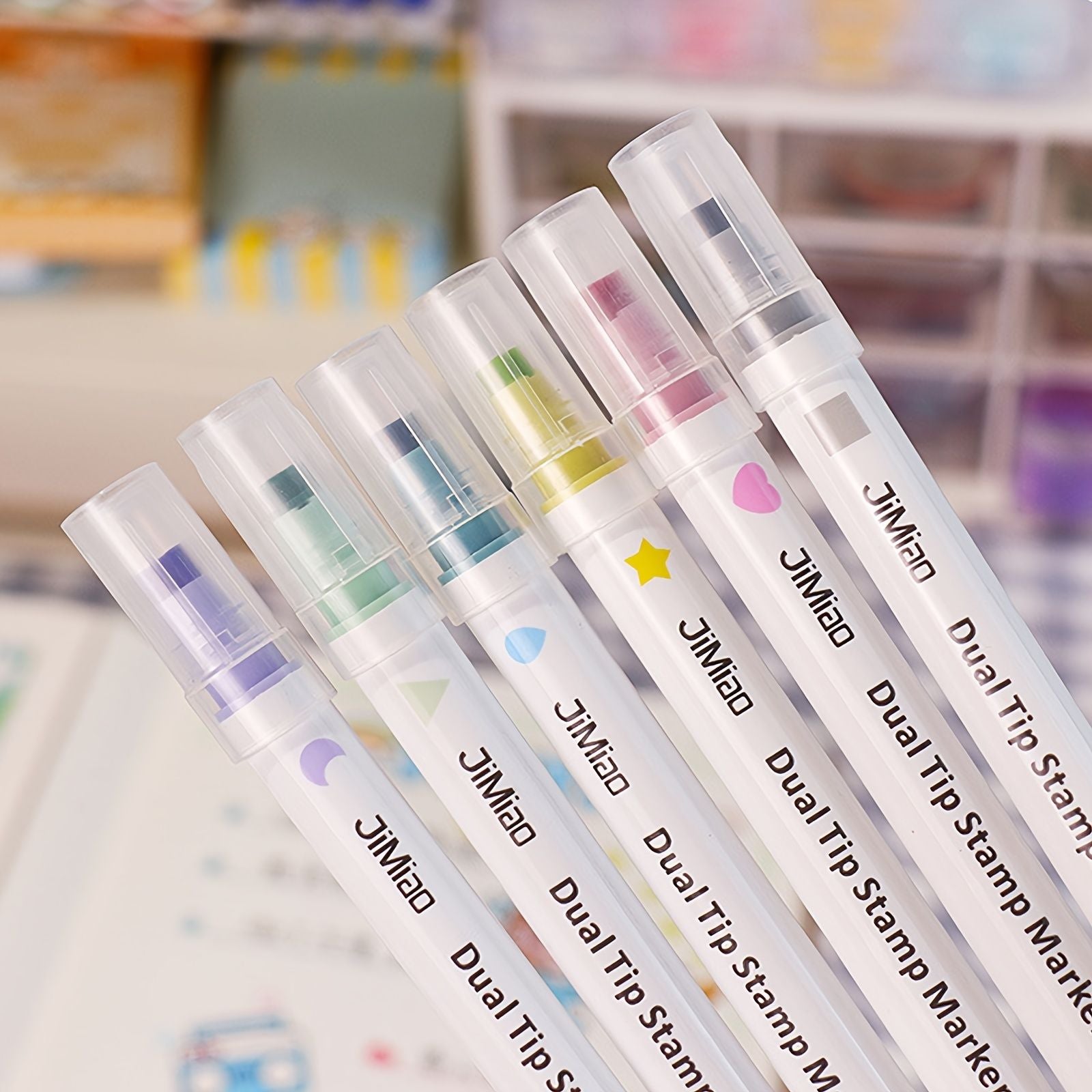 6pcs Double Tip Permanent Marker Set,6.7*.04inch Seal Colorful Pens,Dual Tip Stamp/Line Marker Pen