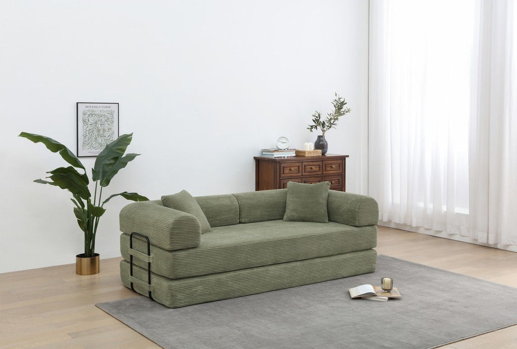Foldable Sofa Bed, 77.9'' Folding Floor Couch, Compressed Convertable Sleeper Sofa, Memory Foam Couch with Pillow Back Support Armrest, 4-in-1 Futon Sofa Bed for Living Room, Army green