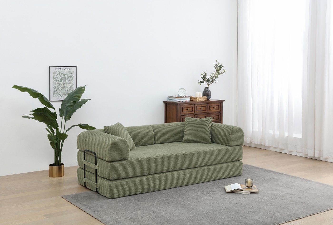 Foldable Sofa Bed, 77.9'' Folding Floor Couch, Compressed Convertable Sleeper Sofa, Memory Foam Couch with Pillow Back Support Armrest, 4-in-1 Futon Sofa Bed for Living Room, Army green