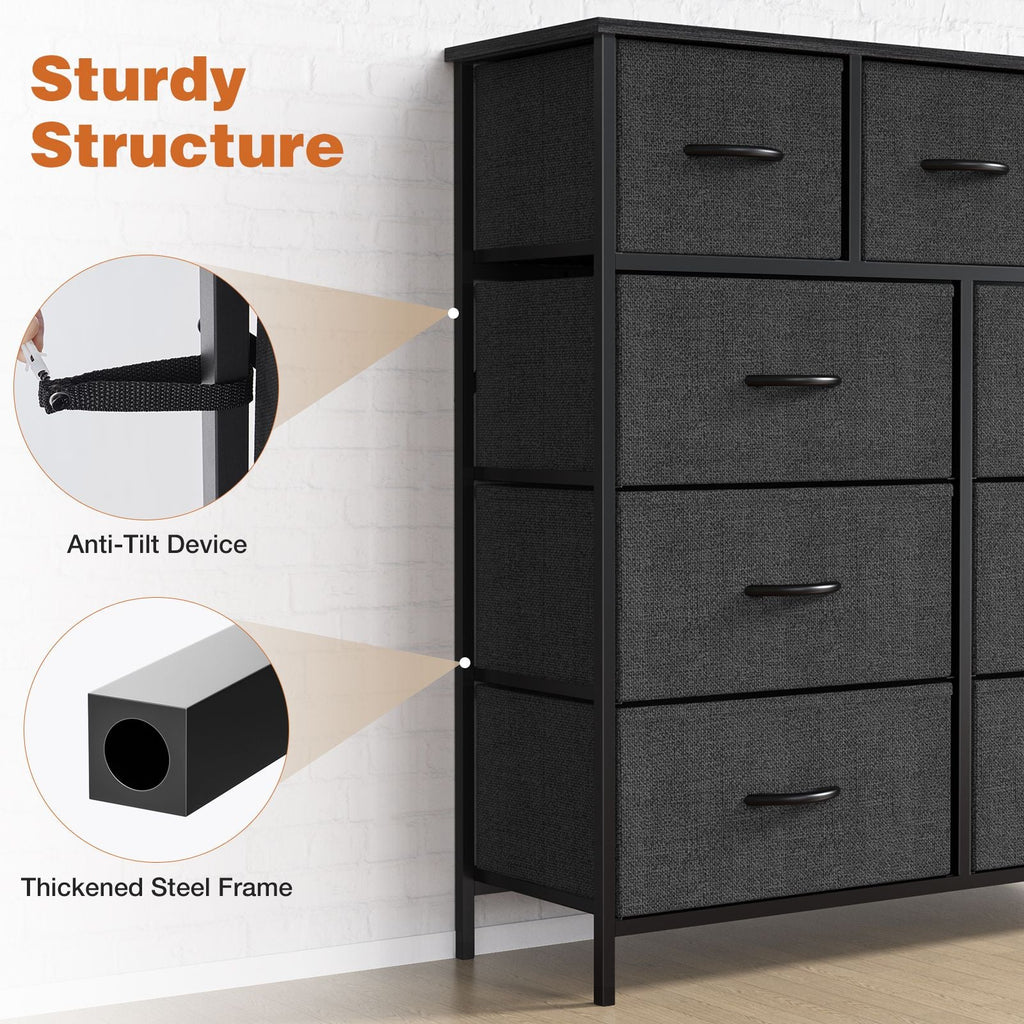 Dresser For Bedroom With 9 Fabric Storage Drawer Wardrobe Tall Chest Organizer Closet Adult Kids Clothes Cabinet Furniture