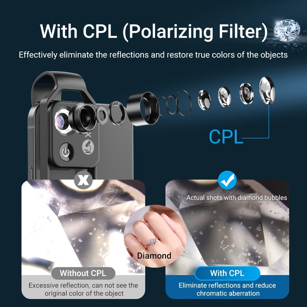 APEXEL HD 200X Microscope Macro Lens For Mobile Phone Magnification Portable Pocket With CPL Filter LED Light For IPhone Huawei Samsung Xiaomi Most Smartphones