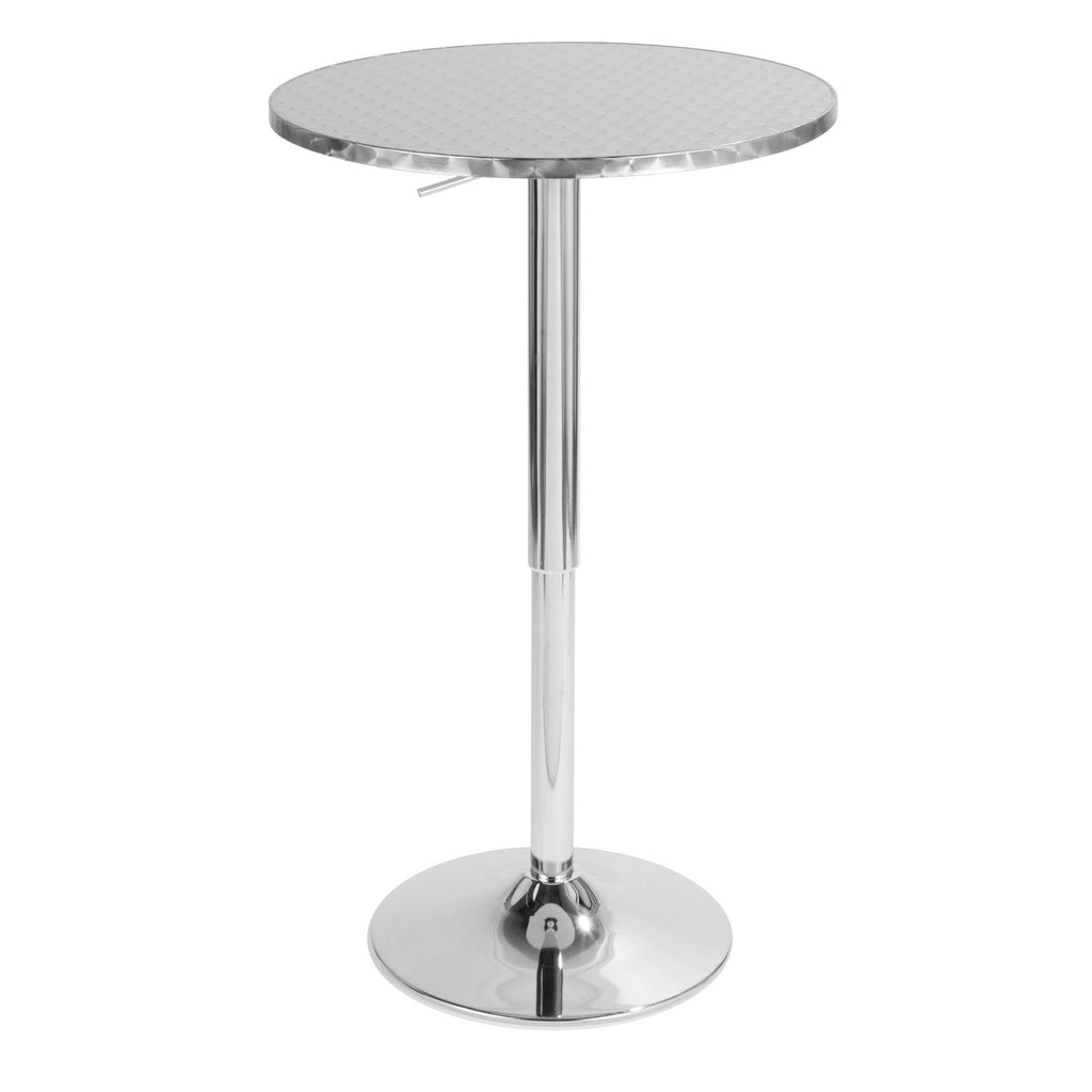 Bistro Round-Ale Contemporary Adjustable Bar Set in Silver and Chrome Metal with Black PVC and Oval Footrest by - 3 Piece