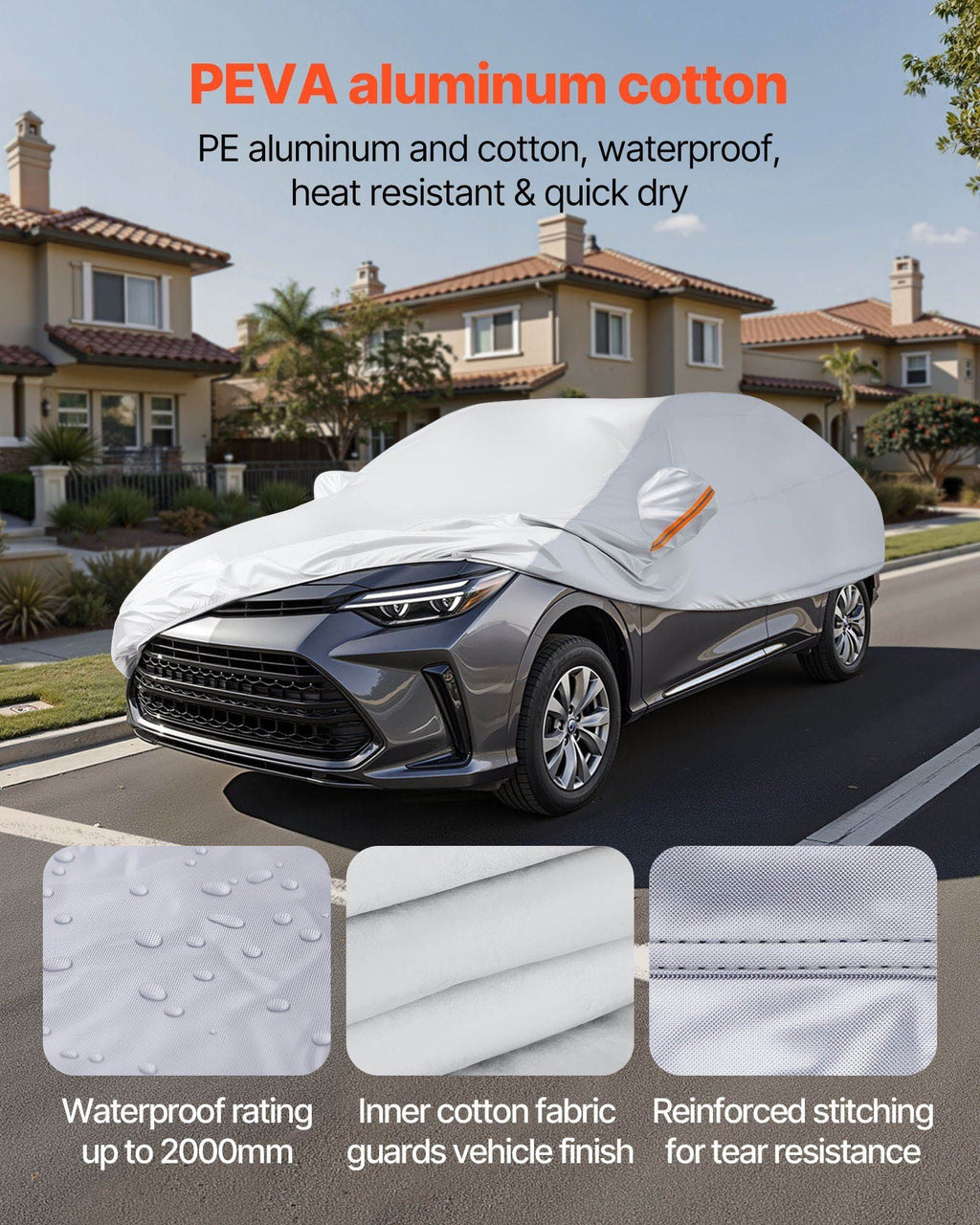 VEVOR Car Cover, Car Cover Waterproof for Dodge Challenger Full Size Sedan, Custom-fit All Weather Sun Rain Wind Dust Snow Protection Full Exterior Covers with Door Zipper and Cotton Lining, Silver