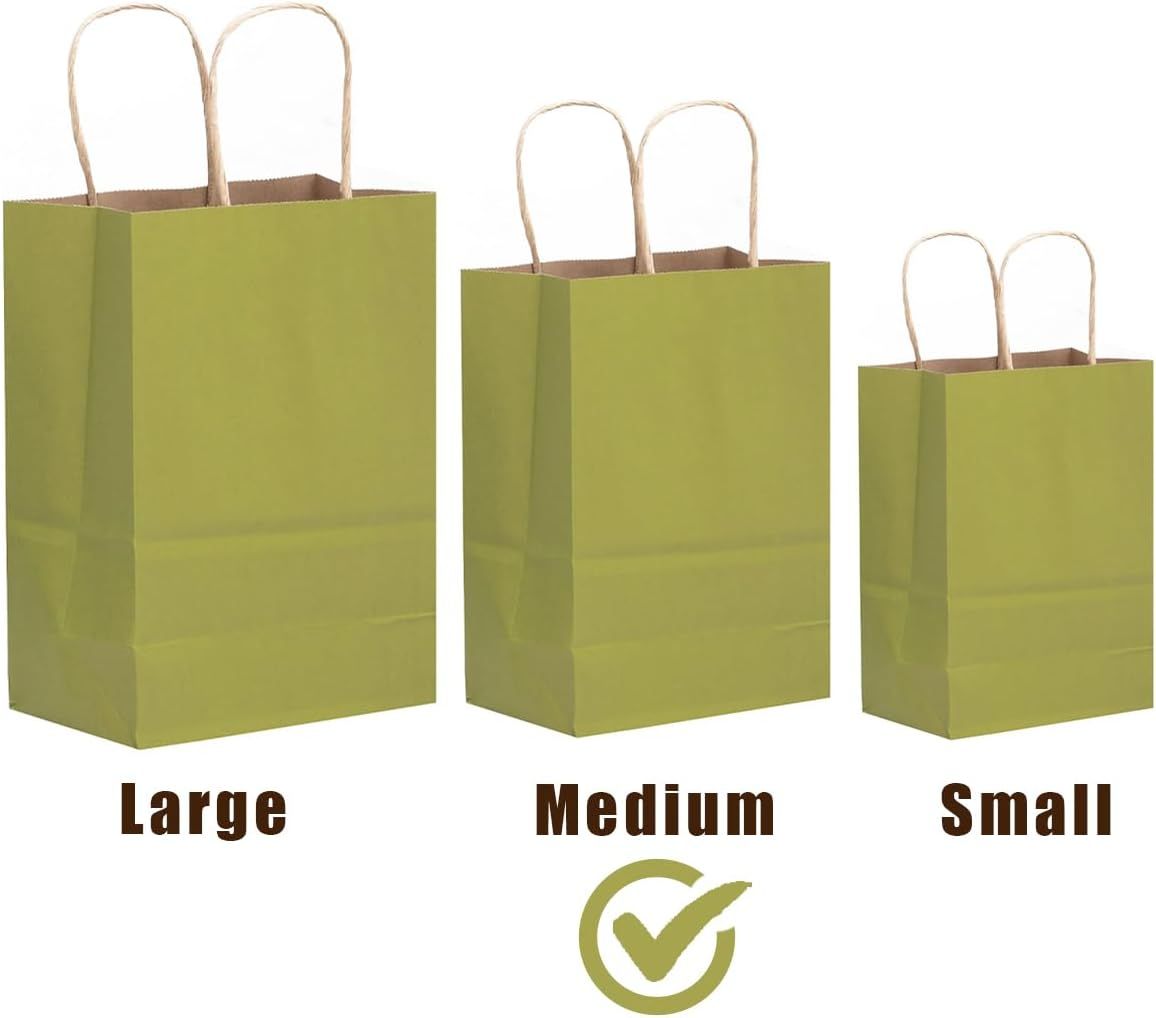 32-Packs Forest Green Paper Gift Bags with Handles Bulk 7.6"x4.75"x10.5" Medium Size Gift Bags Multiple Uses