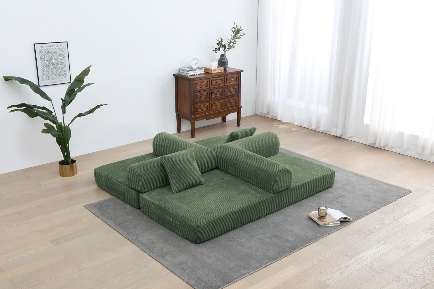 Foldable Sofa Bed, 77.9'' Folding Floor Couch, Compressed Convertable Sleeper Sofa, Memory Foam Couch with Pillow Back Support Armrest, 4-in-1 Futon Sofa Bed for Living Room, Army green