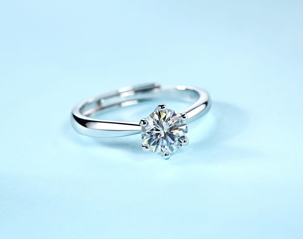 Classic Six-Prong Set Moissanite 1 Carat 2 Carat 3 Carat 5 Carat S925 Sterling Silver Plated Ring Trendy Classic Diamond Jewellery Ring