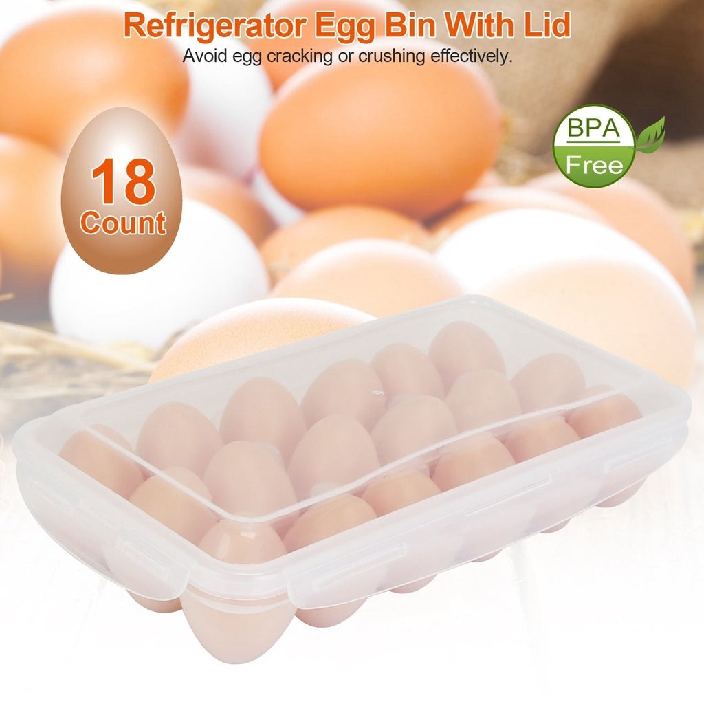 2Pcs Egg Holder Stackable Plastic Egg Storage Box Egg Rack for Refrigerator with 18 Cavity Per Container Dishwasher Safe
