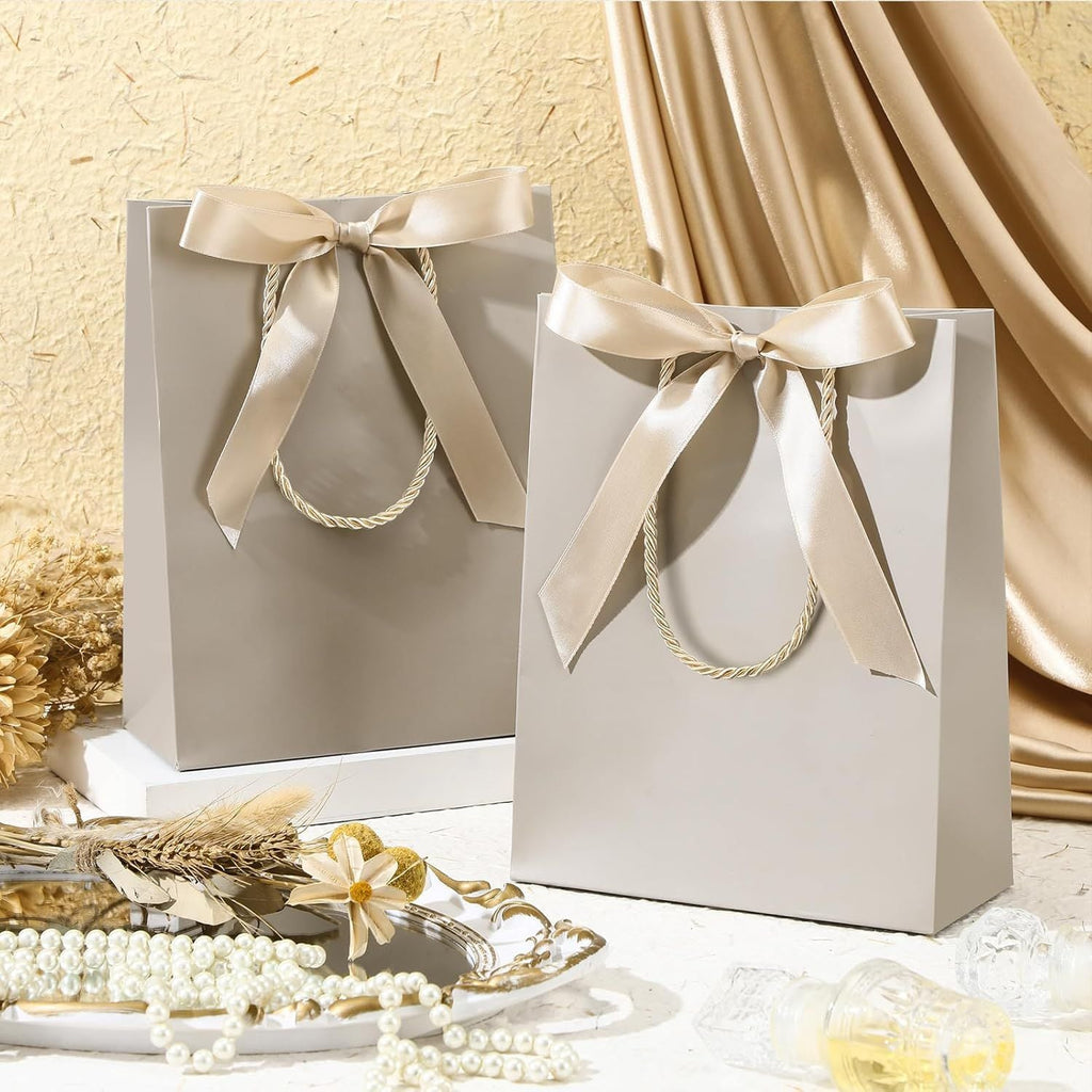 12/24 Pack Paper Gift Bags with Handle 9x7x3.15'' Thank You Gift Bags with Bow Ribbon for Holiday Valentines Wedding Bridal Baby Shower Birthday Party