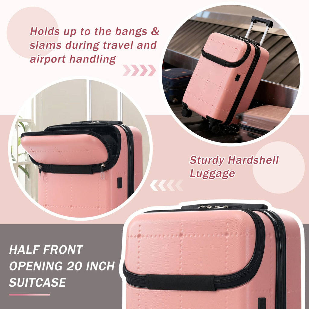 Hardside Luggage Set 5 Piece with Bags,20IN Half-opening Carry on Luggage with USB Port, Expandable 24IN 28IN Luggage with Double Spinner Wheels TSA Lock