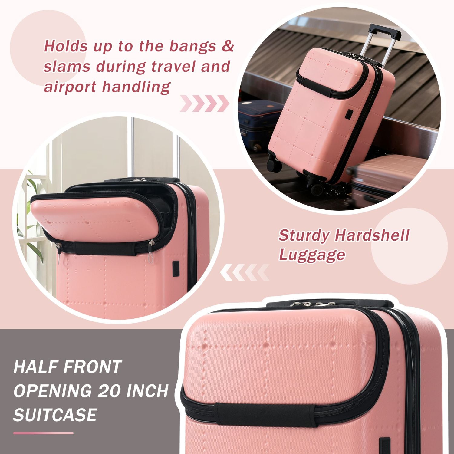 Hardside Luggage Set 5 Piece with Bags,20IN Half-opening Carry on Luggage with USB Port, Expandable 24IN 28IN Luggage with Double Spinner Wheels TSA Lock