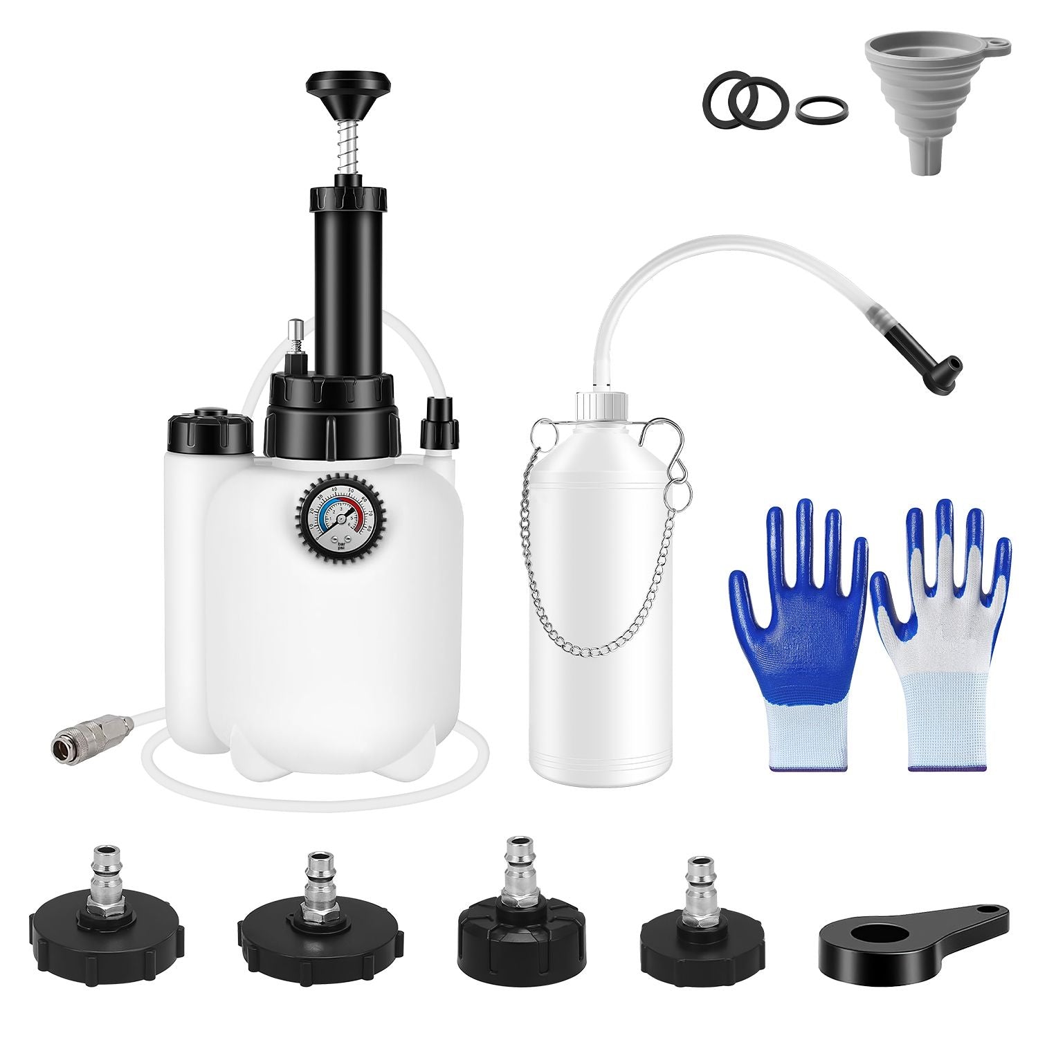 1Pc 3L Manual Brake Bleeder Kit One Person Brake Bleed Vacuum Pump Automotive Brake Fluid Bleeding Kit with 1L Waste Oil Bottle 4 Master Cylinder Adapters Gloves Funnel Fit for Most Vehicles