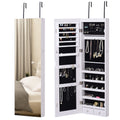 LED Lighted Mirror Jewelry Cabinet Wall Door Mounted Storage Organizer Armoire Wood Grain Gray