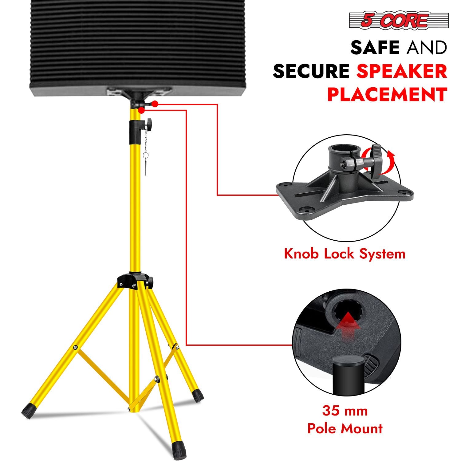 5 Core Speaker Stand Tripod Floor Tall Adjustable Up to 72 Inch DJ Studio Monitor Stands Pole Mount - SS ECO 1PK WOB
