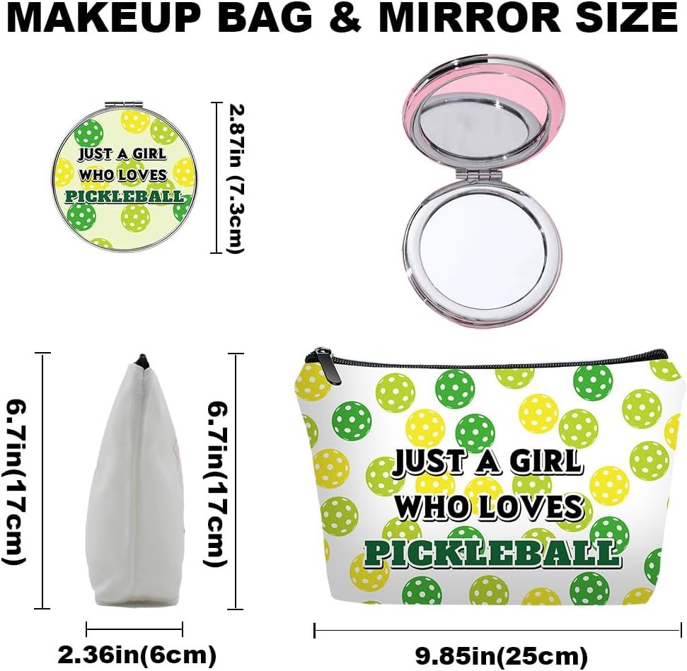 Personalized Pickleball Travel Makeup Cosmetic Bag set with Mirror for women girls,Pickleball Lover Player Makeup Bag organizer kit,Travel & Daily Use,Pickle ball stuff Gifts for Women Friends