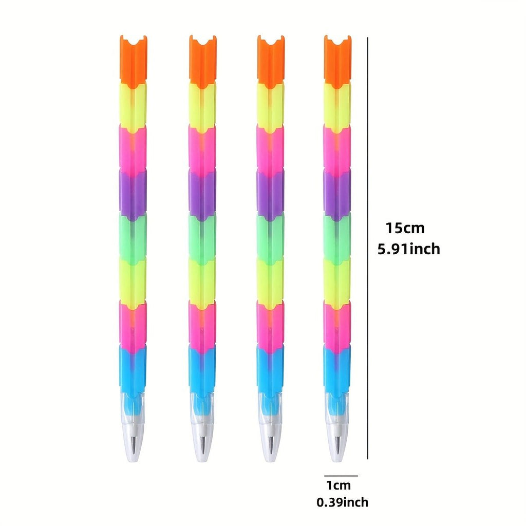 12pcs School Blocks Replaceable Core Rainbow Pencils Writing Tools Kids Gift Pencils Toy Stationery Pen Splicing Office Plastic 5.91*0.39inch