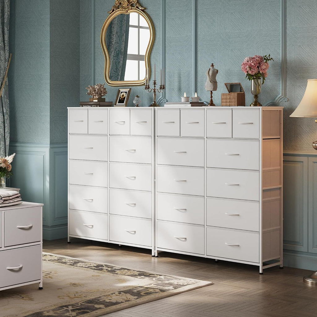 Tall Dresser for Bedroom with 12 Drawers, Dressers & Chests of Drawers, Fabric Dresser for Closet, Living Room, Storage Dressers with Storage Drawers, Steel Frame, Wood Top