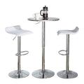 Bistro Round-Ale Contemporary Adjustable Bar Set in Silver and Chrome Metal with White PVC and Oval Footrest by - 3 Piece