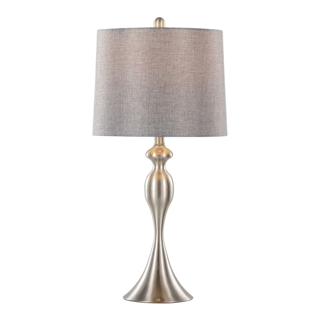 Ashland 27" Contemporary Metal Table Lamp in Brushed Nickel with Grey Textured Linen Shade from Grandview Gallery by - Set of 2