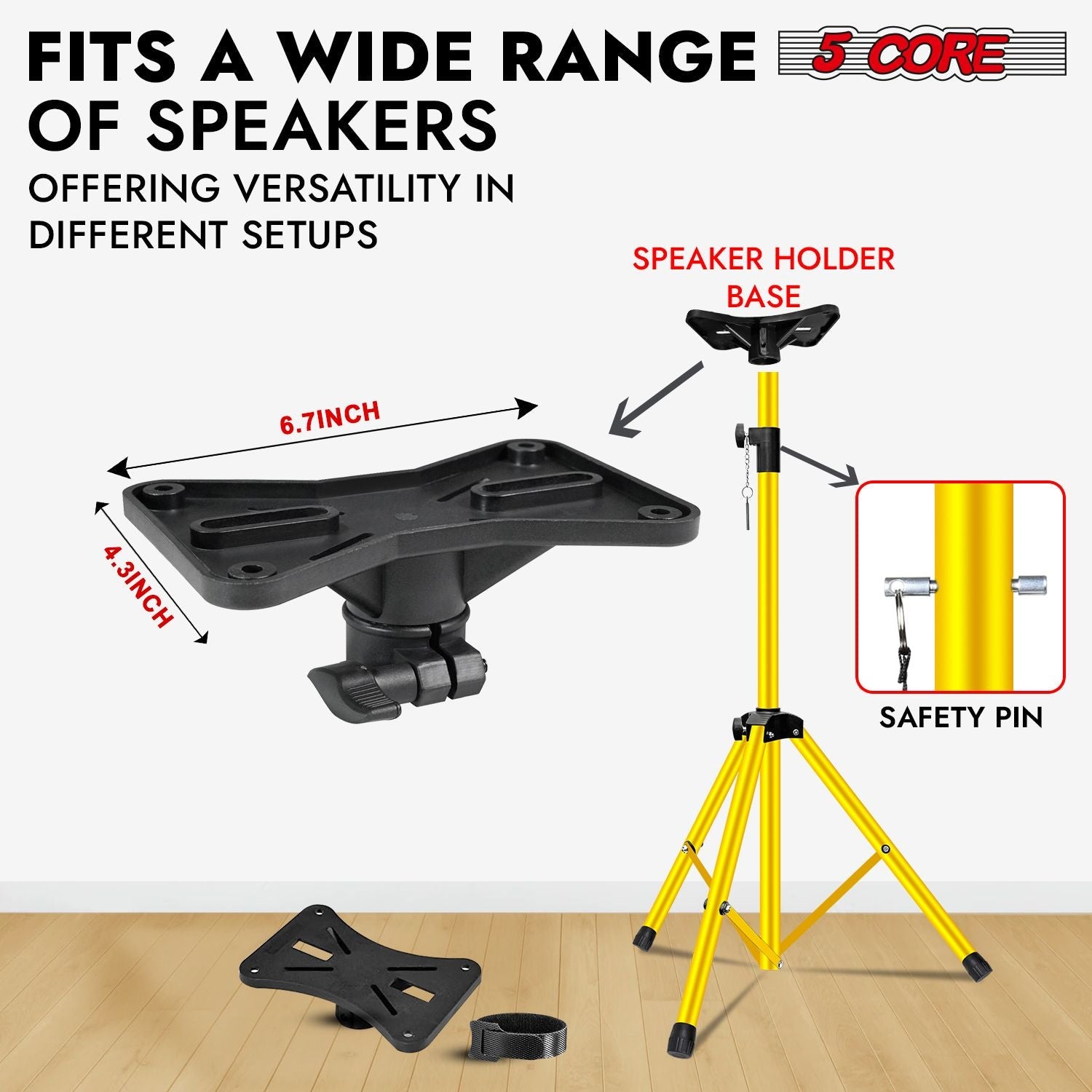 5 Core Speaker Stand Tripod Floor Tall Adjustable Up to 72 Inch DJ Studio Monitor Stands Pole Mount - SS ECO 1PK WOB